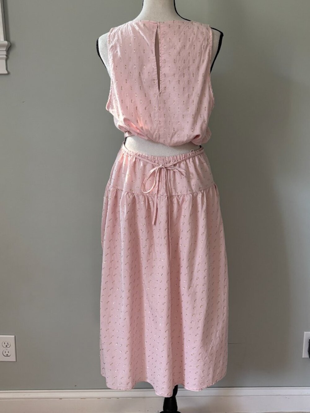 Splendid Collection Blush Metallic Clip Dot Tiered Dress Medium Like New - Picture 3 of 6